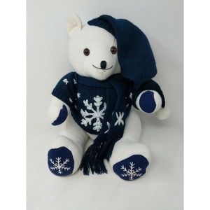 Pier 1 One Imports Corduroy Teddy Polar Bear Stuffed Animal Plush Winter Sweater